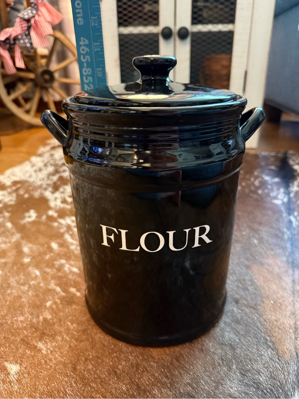 Glossy Black Ceramic Flour Jar with Lid